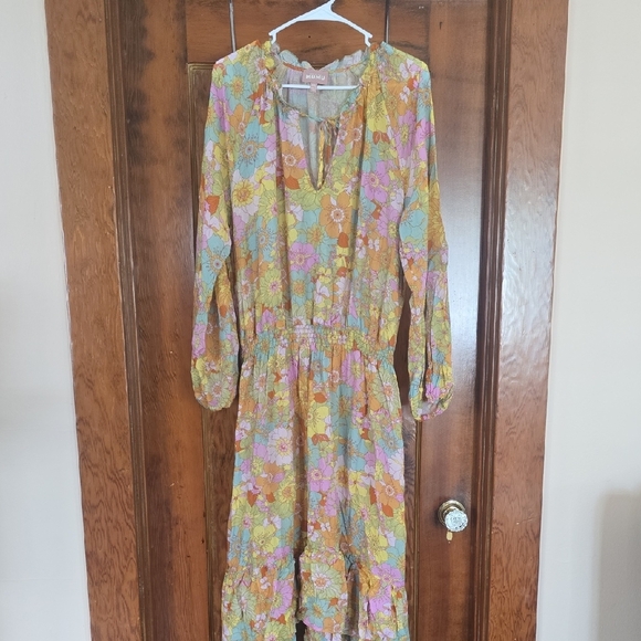 Show Me Your MuMu Yellow and Pink Plunge Neck Bishop Sleeve Sundress XXL - Picture 4 of 11